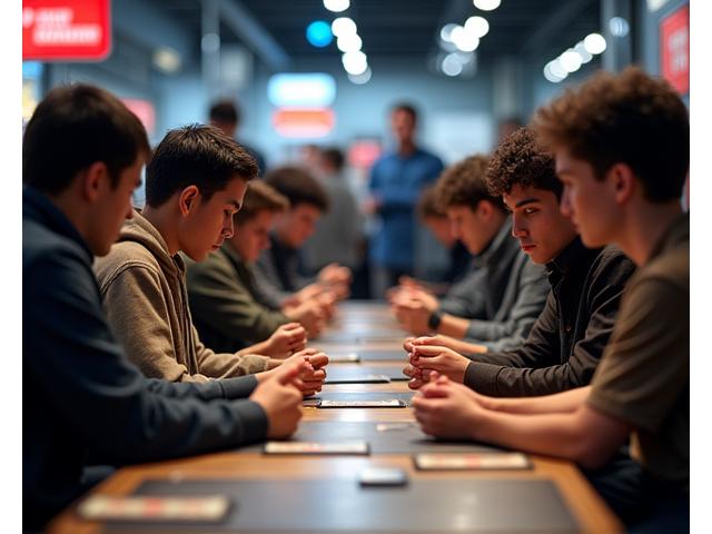 Konzentrierte Spieler bei einem Magic: The Gathering Turnier